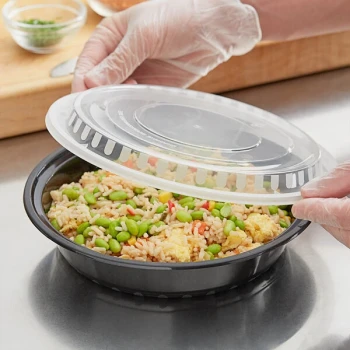 Choice 43 oz. Black Round Microwavable Heavy Weight Container with Lid - 150/Case