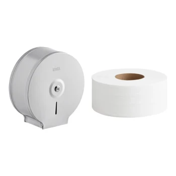 Lavex Stainless Steel Jumbo Single-Roll Toilet Tissue Dispenser with (12) Jumbo Toilet Paper Rolls