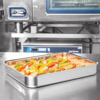 Vollrath 49432 Miramar® Display 4.6 Qt. Tri-Ply Stainless Steel Roasting Pan - 14 11/16" x 11 13/16" x 2"