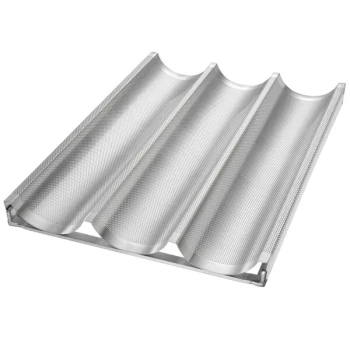 Chicago Metallic 49011 3 Loaf Glazed Welded Aluminum Baguette / French Bread Pan -25 3/4 inch x 5 inch x 2 1/16 inch Compartments