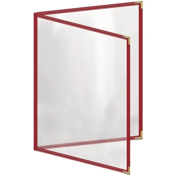 H. Risch, Inc. TED Deluxe Sewn 8 1/2" x 11" Red 4 View Menu Cover with Gold Smooth Corners and Gloss Finish