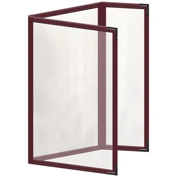 H. Risch, Inc. TEDQ Deluxe Sewn 5 1/2" x 8 1/2" Maroon 6 View Menu Cover with Black Smooth Corners and Glossy Finish