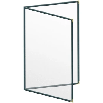 H. Risch, Inc. TED Deluxe Sewn 11" x 17" Green 4 View Menu Cover with Gold Decorative Corners and Matte Finish