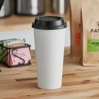 Choice 24 oz. White Poly Paper Hot Cup and Lid - 100/Case