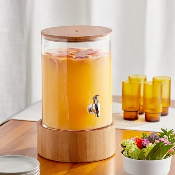 Acopa 3 Gallon Slim Glass Beverage Dispenser with Wood Lid and Base