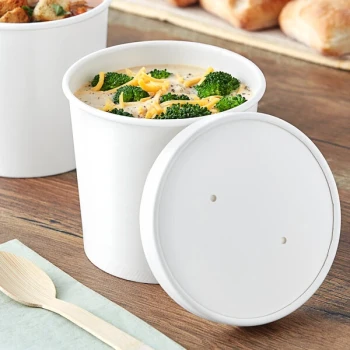 Choice 26 oz. White Double Poly-Coated Paper Food Cup with Vented Paper Lid - 25/Pack
