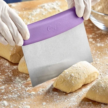 Choice 6 1/4" x 3" High Carbon Stainless Steel Dough Cutter / Bench Scraper with Purple Handle