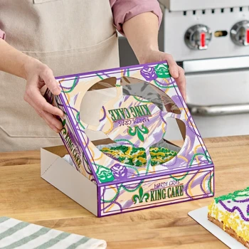 Southern Champion 10" x 10" x 2 1/2" Auto-Popup Window Pie / Bakery Box with Mardi Gras King Cake Design - 100/Case