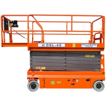 Ballymore DSL-45 44" x 104" Battery-Powered Drivable Compact Scissor Lift with 36" Roll-Out Cantilevered Platform - 500 lb., 51' Working Height