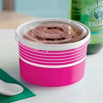 Choice 16 oz. Pink Paper Frozen Yogurt / Food Cup With Flat Lid - 50/Case