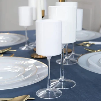 Posh Setting 9 oz. Two-Toned White and Clear Plastic Wine Goblet - 60/Case