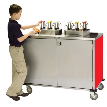 Lakeside 70200RD Stainless Steel EZ Serve 8 Pump Condiment Cart with Red Finish - 27 1/2" x 50 1/4" x 47"