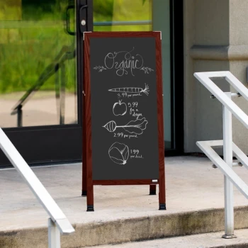 Aarco MA-3B 42" x 18" Cherry A-Frame Sign Board with Black Write On Chalk Board