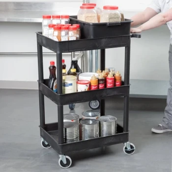 Luxor STC111-B Black 3 Tub Utility Cart - 18" x 24" x 38 1/2"