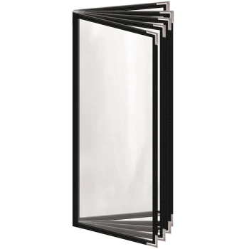 H. Risch, Inc. TE-10V Deluxe Sewn 4 1/4" x 11" Black 10 View Vinyl Menu Cover with Silver Smooth Corners and Gloss Finish