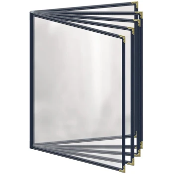 H. Risch, Inc. TE-10V Deluxe Sewn 8 1/2" x 11" Blue 10 View Vinyl Menu Cover with Gold Decorative Corners and Gloss Finish