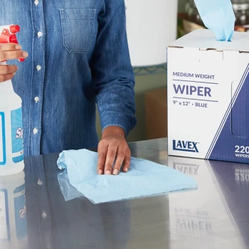 Lavex 9" x 12" Blue Medium Weight Industrial Wiper with Center Pull Pop-Up Box - 220/Box