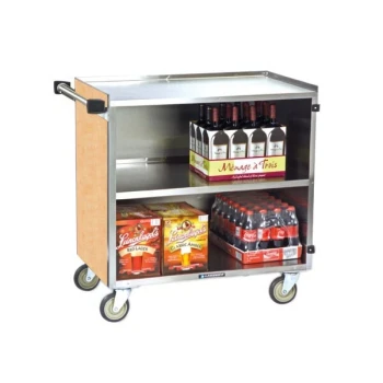 Lakeside 644HRM 3 Shelf Medium Duty Stainless Steel Utility Cart with Enclosed Base and Hard Rock Maple Finish - 22 1/2" x 39 1/4" x 37 3/8"