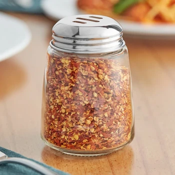 TableCraft 8 oz. Modern Glass Cheese Shaker with Chrome Plated Slotted Top