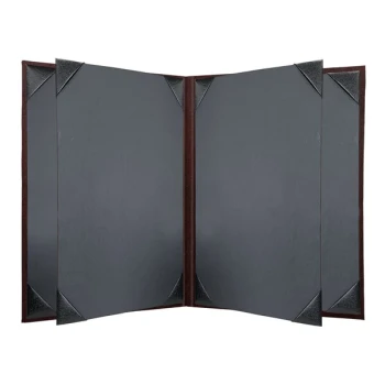 H. Risch, Inc. 5 1/2" x 8 1/2" Wine Tuxedo Leather Customizable 6 View Menu Cover with Picture Corners