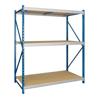 Hallowell 48" x 24" x 123" Marine Blue / Light Gray 3-Level Bulk Rack Starter with Particleboard Decking HBR4824123-3S-P-PB
