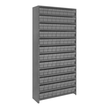 Quantum Super Tuff 36" x 18" x 75" Steel Closed 13-Shelf Euro Drawer Shelving System with (108) 17 7/8" x 3 3/4" x 4 5/8" Gray Bins CL1875-604GY