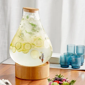 Acopa 4 Gallon Raindrop Glass Beverage Dispenser with Cork Lid and Wood Base