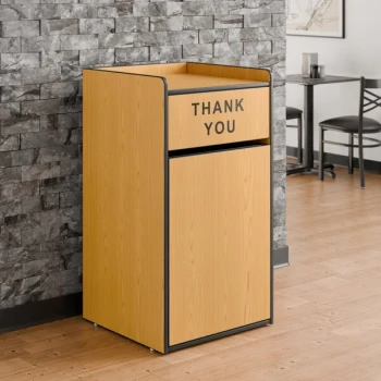 Lancaster Table & Seating Waste 35 Gallon Natural Waste Receptacle Enclosure with "THANK YOU" Swing Door