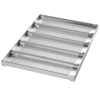 Chicago Metallic 49014 Glazed Aluminized Steel Half Size Sub / Sandwich Bun Pan - 5 Molds