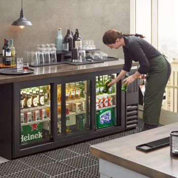 Beverage-Air BB72HC-1-GS-B 72" Black Underbar Sliding Glass Door Back Bar Refrigerator