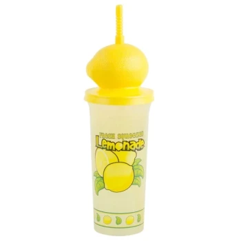 32 oz. Tall Plastic Lemonade Cold Cup with Straw and Lemon Top Lid - 70/Case