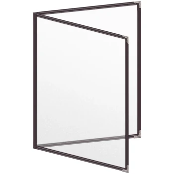 H. Risch, Inc. TED Deluxe Sewn 8 1/2" x 11" Brown 4 View Menu Cover with Silver Decorative Corners and Matte Finish