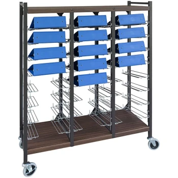 Omnimed Omnicart Woodgrain 24-Binder Tall Flat Storage Open Cart 264587-WG