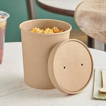 Choice 32 oz. Kraft Poly-Coated Paper Food Cup with Vented Paper Lid - 25/Pack