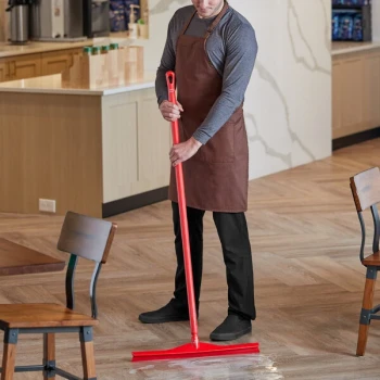 Vikan 23 5/8" Red Ultra-Hygienic Single Blade Rubber Floor Squeegee with 51 3/16" Ultra-Hygienic Handle