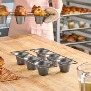 Baker's Lane 6 oz. Non-Stick Carbon Steel Popover Pan - 6 Cup Capacity, 16 inch x 9 1/4 inch x 2 1/4 inch