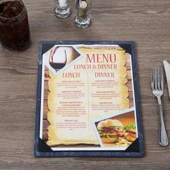 Menu Solutions WDPIX-C Denim 8 1/2" x 11" Customizable Wood Menu Board with Picture Corners