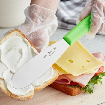 Choice 5 1/2" Smooth Stainless Steel Sandwich Spreader with Neon Green Polypropylene Handle