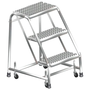 Ballymore SS3N 3-Step Stainless Steel Rolling Step Stool with Spring Loaded Casters, 16" Wide Steps, and 10" Deep Top Step