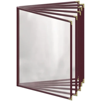 H. Risch, Inc. TE-12V Deluxe Sewn 8 1/2" x 11" Maroon 12 View Vinyl Menu Cover with Gold Decorative Corners and Gloss Finish