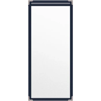 H. Risch, Inc. TES Deluxe Sewn 5 1/2" x 14" Blue 2 View Vinyl Menu Cover with Silver Decorative Corners and Matte Finish