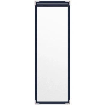 H. Risch, Inc. TES Deluxe Sewn 4 1/4" x 14" Blue 2 View Vinyl Menu Cover with Silver Smooth Corners and Matte Finish