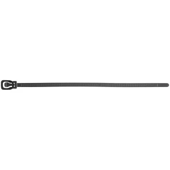 Retyz EveryTie Black 6" 50 lb. Tensile Strength (222N), 4.8 mm Strap Width Releasable / Reusable Cable Ties EVT-S06BK-TA - 100/Pack