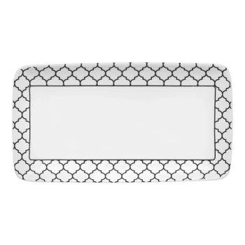 Libbey Samira 11 3/4" x 6 3/8" White Porcelain Rectangular Platter with Black Embossing - 12/Case