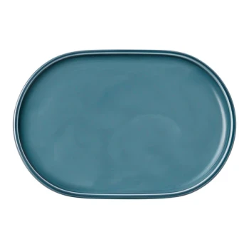 Schonwald Companion 9 1/8" x 6 3/8" Petrol Blue Porcelain Coupe Platter - 6/Case