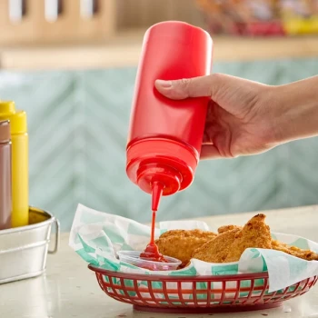 Choice 16 oz. Red Wide Mouth Squeeze Bottle - 6/Pack