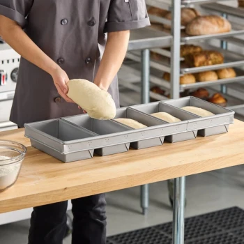 Baker's Lane 1 lb. 5-Strap Glazed Aluminized Steel Bread Loaf Pan - 9 inch x 4 1/2 inch x 2 3/4 inch