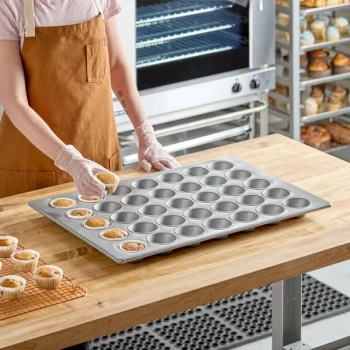 Baker's Lane 35 Cup 3.8 oz. Glazed Aluminized Steel Muffin / Cupcake Pan - 18 inch x 26 inch