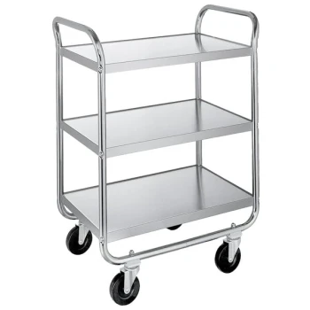 Lakeside 489 Medium-Duty Stainless Steel Three Shelf Tubular Utility Cart with Chrome-Plated Legs / Frame - 27" x 20" x 35"