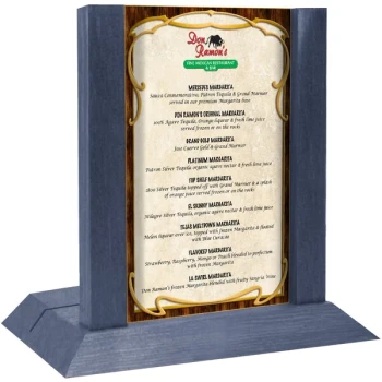 Menu Solutions WDAFR-B Denim Wood Menu Holder / Tent with 5" x 7" Insert Slot